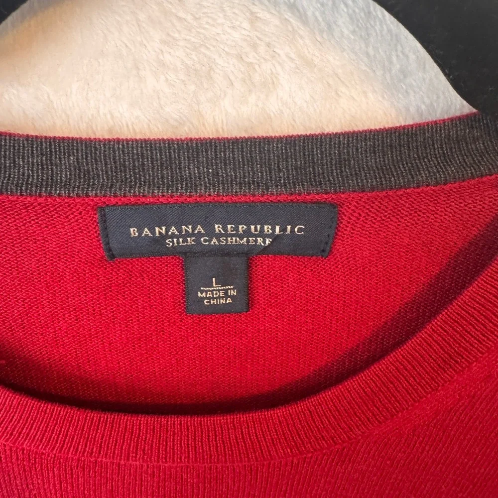 Banana Republic Mens Red Silk Cashmere‎ Crewneck Pullover Sweater Large
